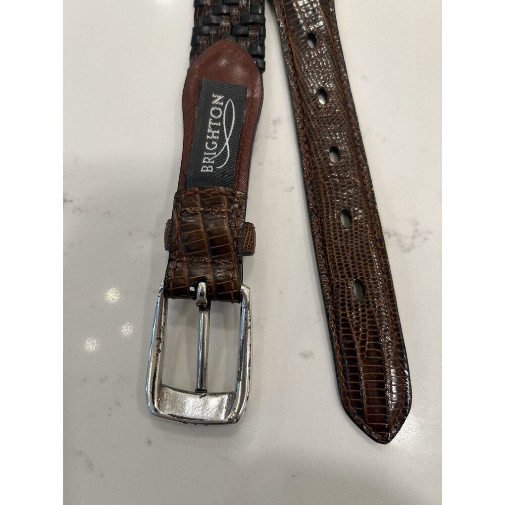 Brighton Brown & Black Leather Braided Belt P4100 Croc Embossed Mens Sz 40 - Picture 10 of 13